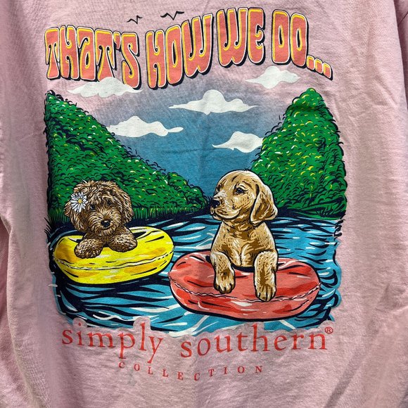 Simply Southern Tops - Simply Southern T-Shirt Large Pink "That's How We Do" River Float  Dogs 5721
